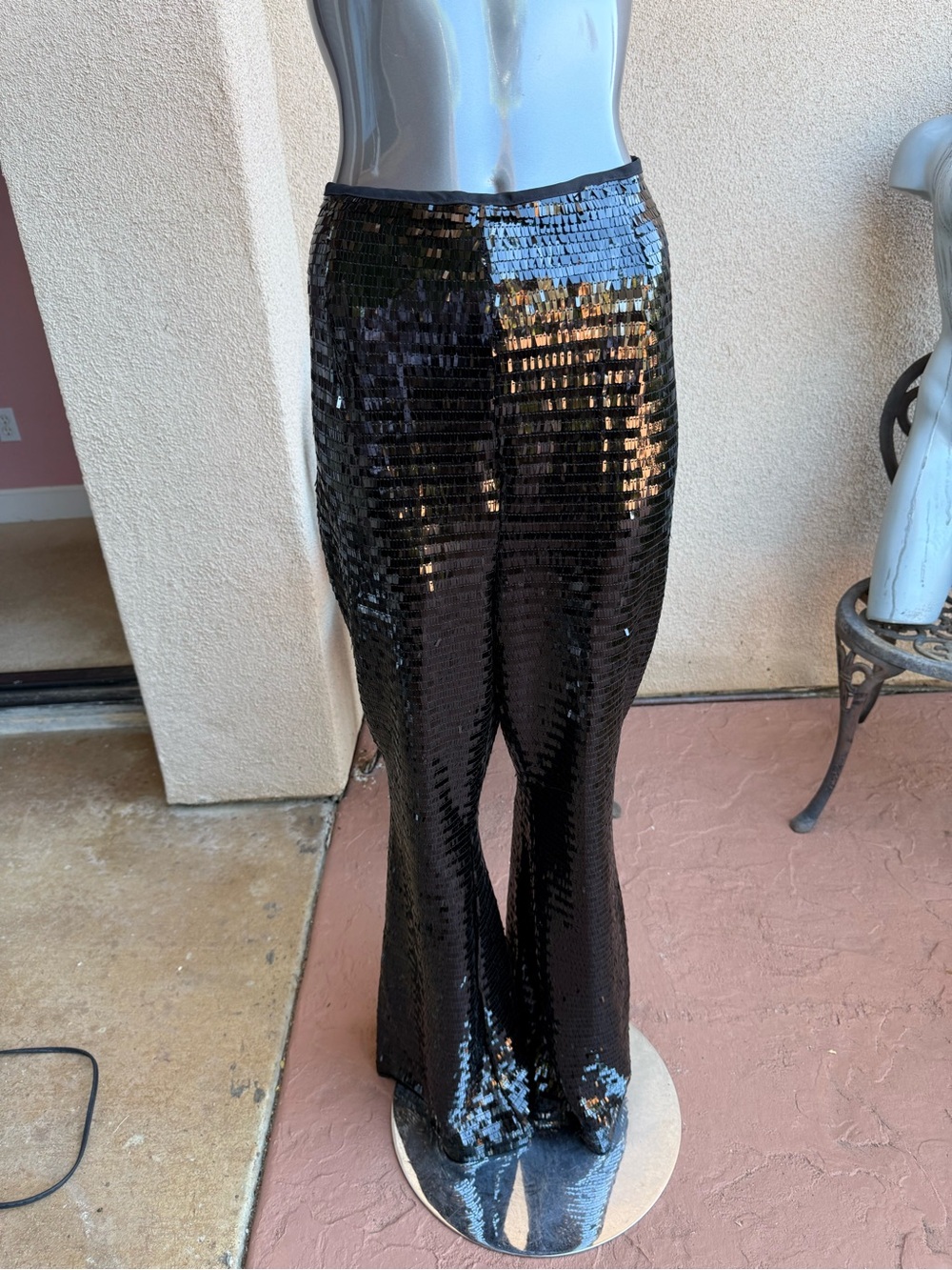 Nasty Gal Black Sequin Flared Leg Pants NWT